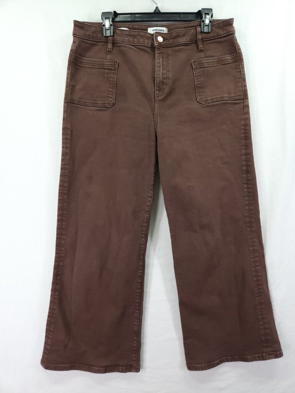 Vigoss Womens Size 33x26 Brown Wide Leg Jeans Patch Pocket Stretch Denim